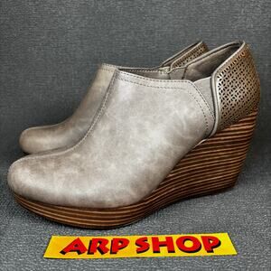 🔴 Dr. Scholl`s Harlow Women`s Size 9.5 Brown Faux Leather Ankle Wedges Bootie